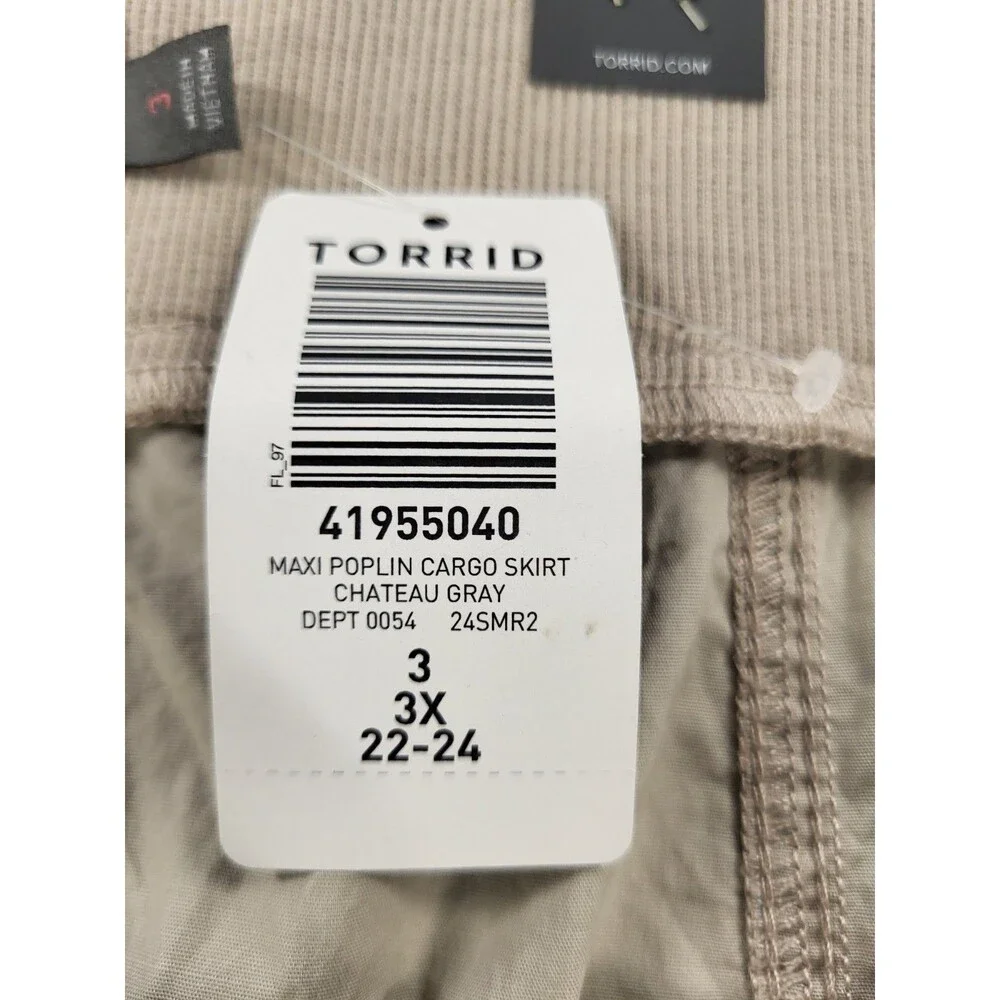 Torrid Plus Size 22/24 Beige Poplin Cargo Midi Skirt Ruched Sides NWT - Picture 7 of 9